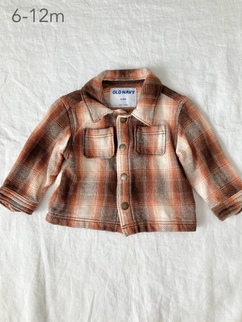 🪴5/$30 Old Navy 6-12 Months Baby Plaid Orange Shacket Jacket Shirt Fall